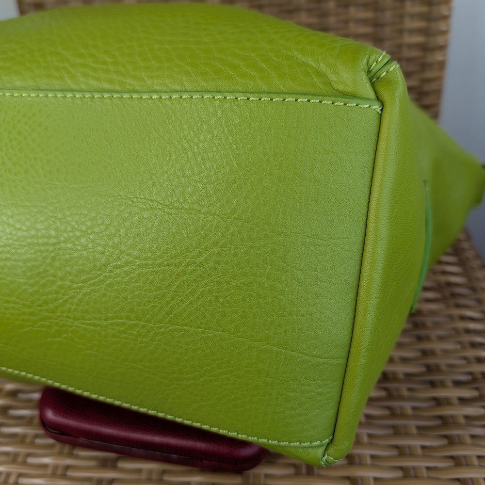 Cole Haan Lime Green Pebbled Leather Hobo Shoulder Bag Tote Silver Tone Hardware - Picture 9 of 16